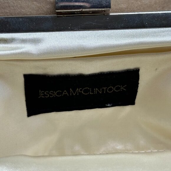 Jessica McClintock Clutch w/Chain Strap Champagne Glitter Jewel Clasp Satchel - Picture 3 of 4